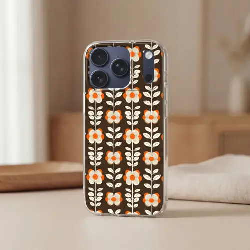 Bloemen - Retro - Bruin Telefoonhoesje iPhone 17 Pro klein 878 -sfeer2