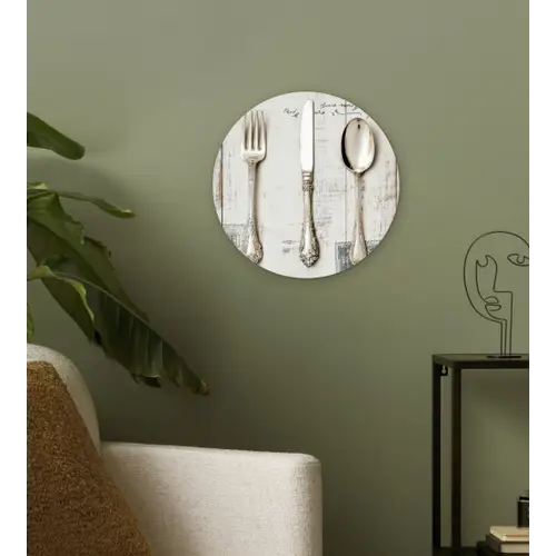 Zilver - Bestek - Hout Wandcirkel kunststof plaat 5mm dik klein -sfeer3