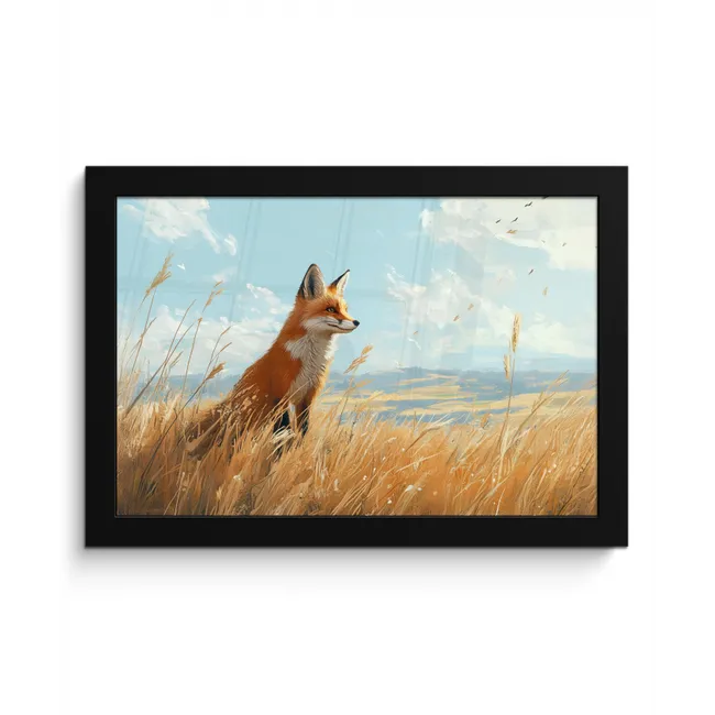 Vos - Gras - Wolken - Oranje fotolijst zwart zonder passe partout klein -3d
