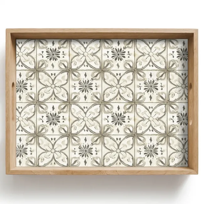 Dienblad - Antiek - Tegel - Beige