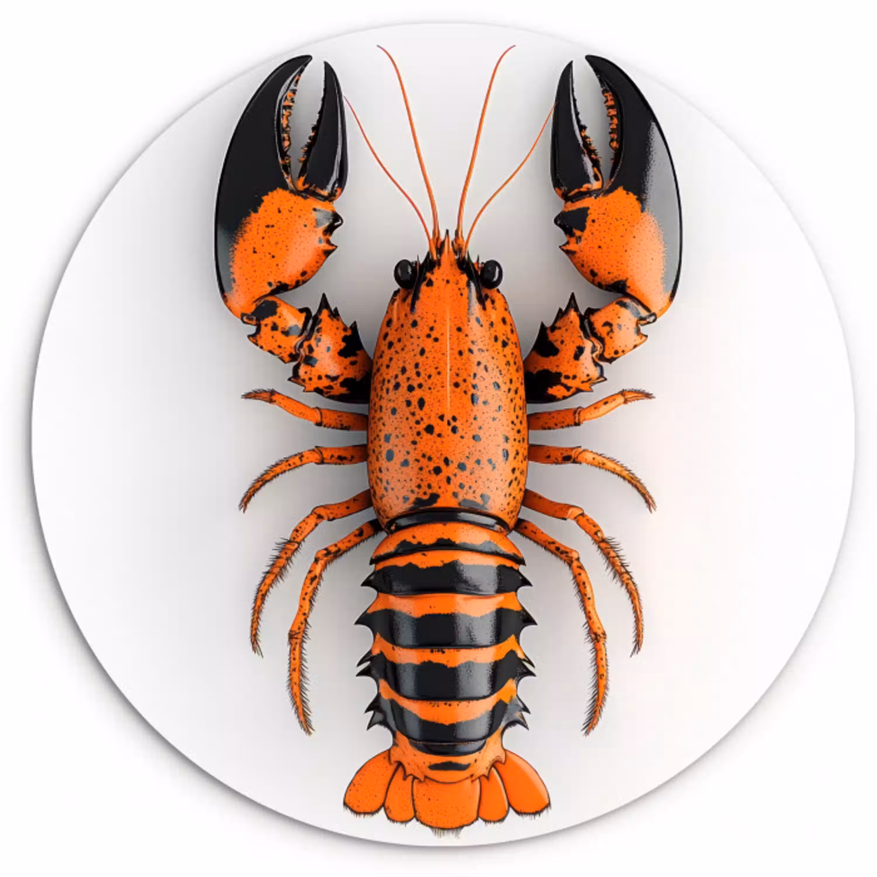 Kreeft - Zwart - Oranje - Wit - Uniek Wandcirkel kunststof plaat 5mm dik klein -3d