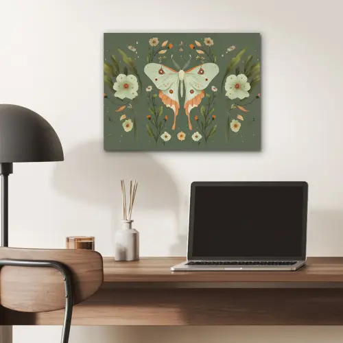 Bloemen - Bladeren - Olijfgroen - Vlinder PET vilt klein -sfeer5