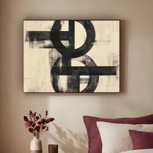 Cirkels - Balken - Zwart - Abstract Textielframe - compleet frame klein -sfeer1