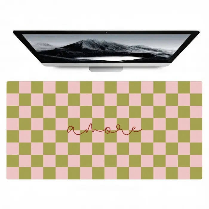 Patroon - Geblokt - Olijfgroen - Amore Muismat XXL klein -zzz3d