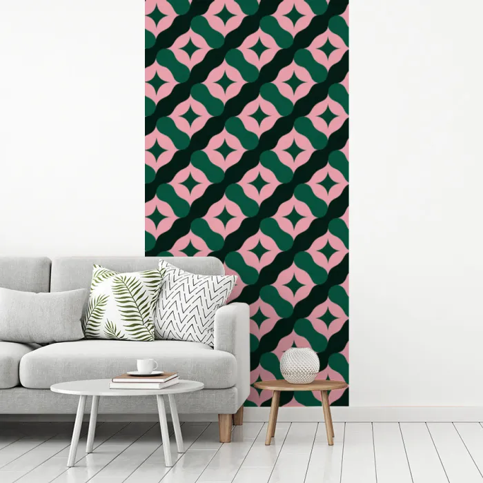 Groen - Roze - Retro - Sterren fotobehang vinyl groot 64 -woonkamer