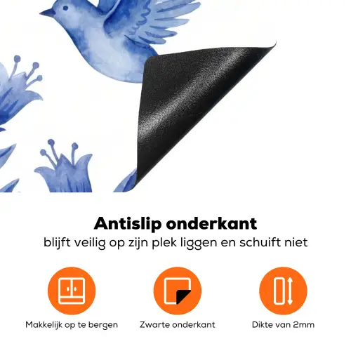 Modern - Vogels - Delfts - Blauw Inductie beschermer vinyl 3mm klein -zzzzzzz-td-onderkant
