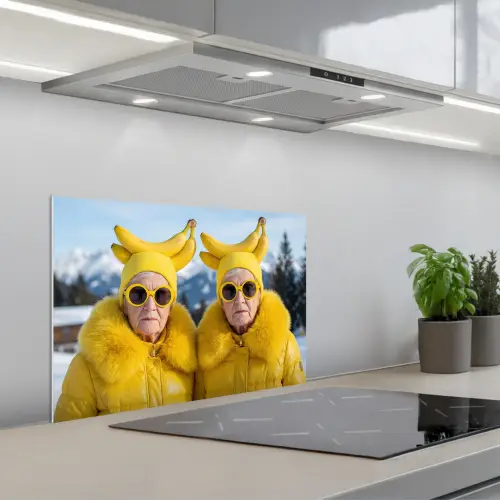 Vrouwen - Bananen - Geel keuken achterwand spatscherm klein -3d_schuin