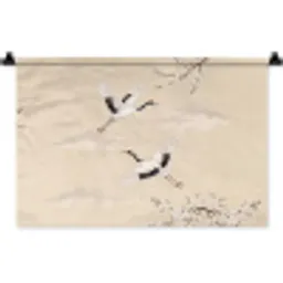 Kraanvogels - Bloesem - Beige Wandkleed katoen klein -zz3d