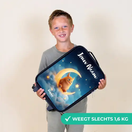 Oranje monster op maansikkel Kinderkoffer - Zwart klein -sfeer4_NL