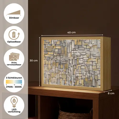 Mondriaan - Kunst - Oude meesters - Tableau I Light Box met batterij (Wandlamp) middel -USP_websiteoverzichtNL