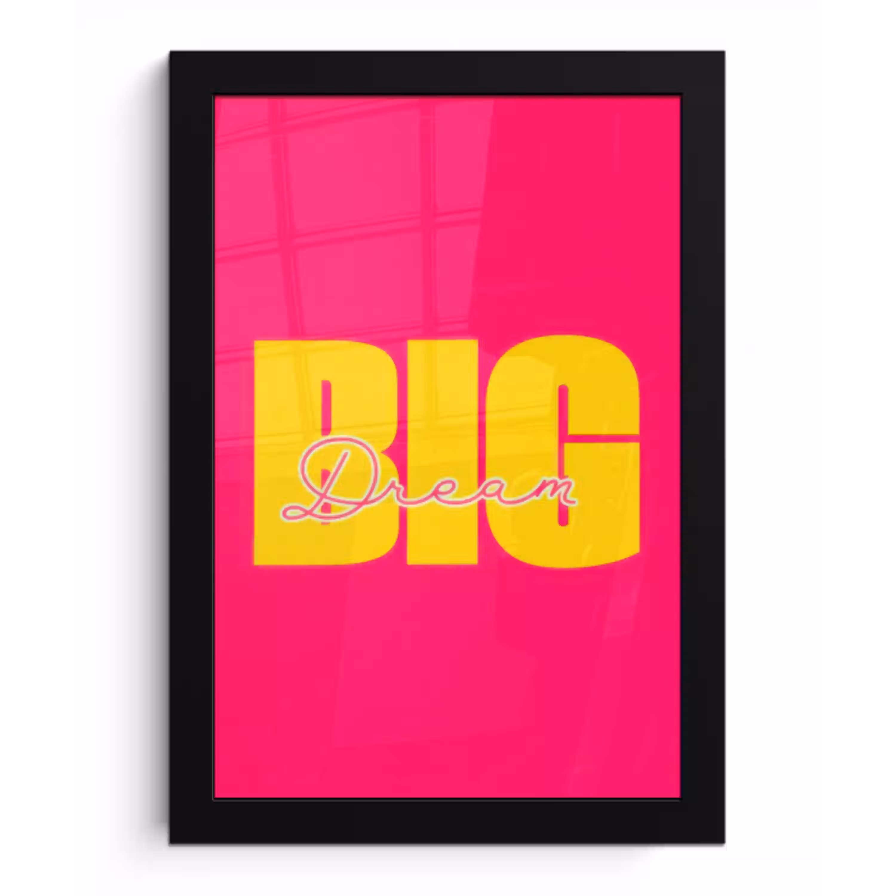Dream big - Roze - Geel - Minimalistisch fotolijst zwart zonder passe partout klein -3d