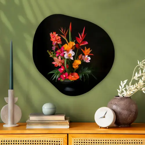 Boeket - Bloemen - Exotisch Wandcirkel Organisch Aluminium middel -sfeer2
