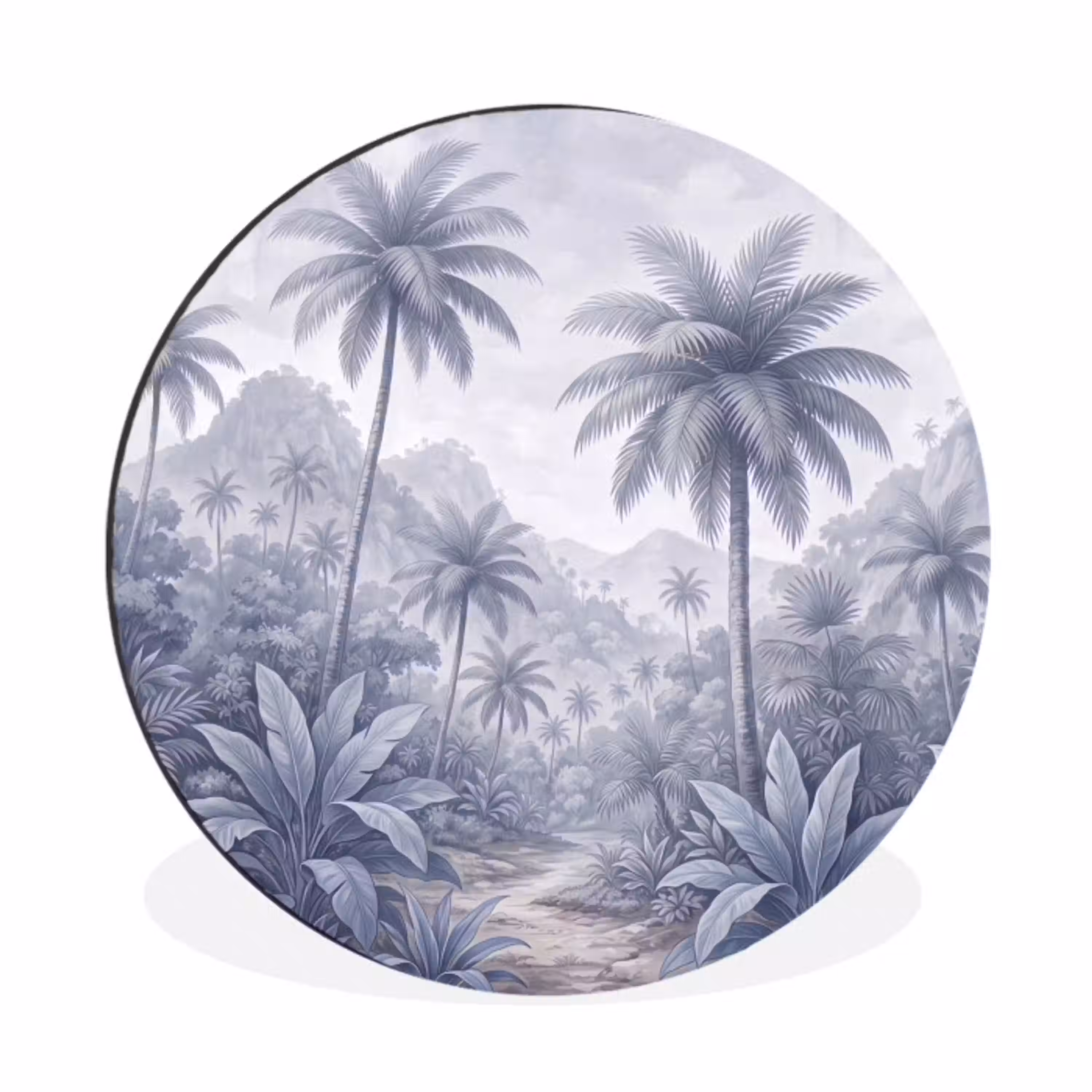 Natuur - Boom - Tropisch - Landschap - Blauw Wandcirkel aluminium klein -3d