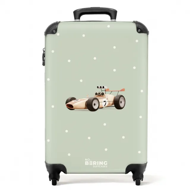 Beige retro raceauto op groene stippen achtergrond NBS - Handbagage koffer - Volwassenen Unisex middel -productfoto_recht