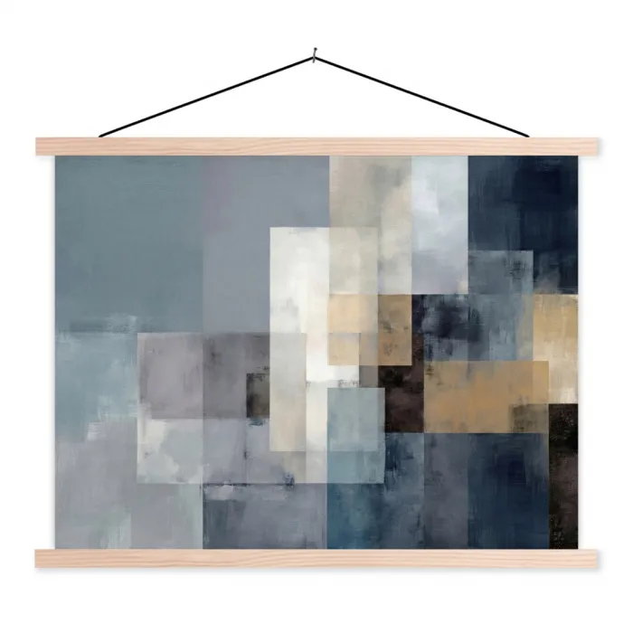 Rechthoeken - Abstract - Blauw textielposter latten blank klein -3d