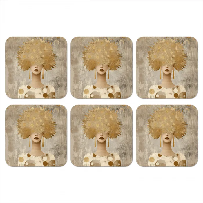 Goud - Portret - Vrouw onderzetter kurk middel -3d