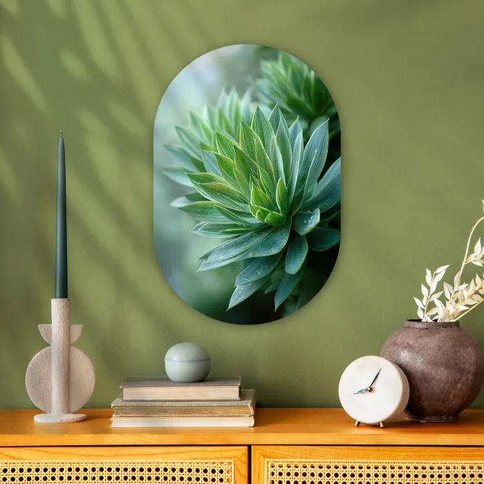 Blad - Plant - Groen - Textuur Wandcirkel Ovaal Forex klein -sfeer2