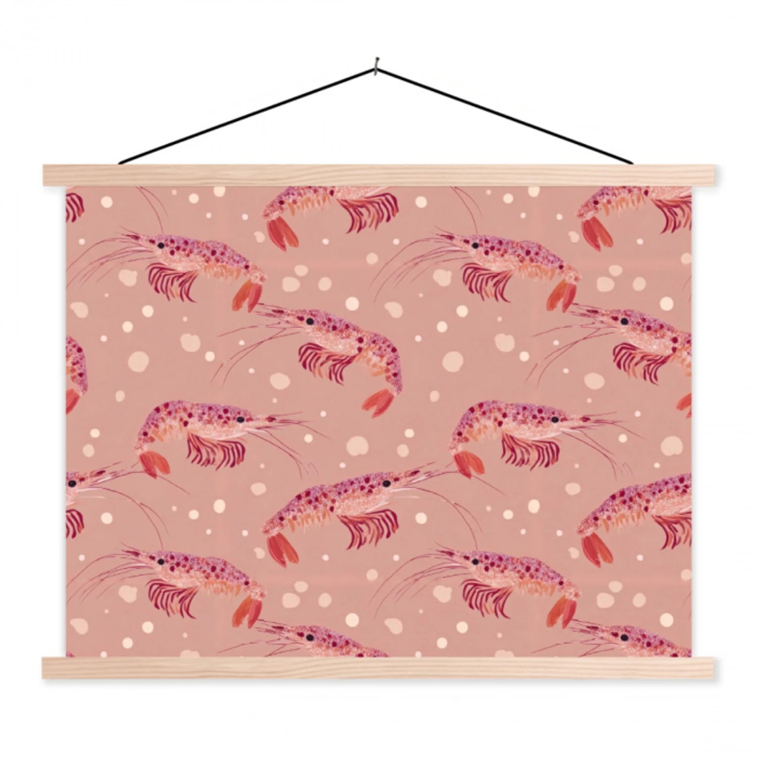 Garnalen - Stippen - Roze textielposter latten blank klein 122 -3d