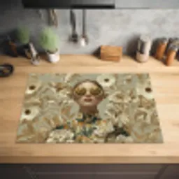 Vrouw - Bloemen - Zonnebril - Wit Inductie beschermer vinyl 3mm klein -sfeer5