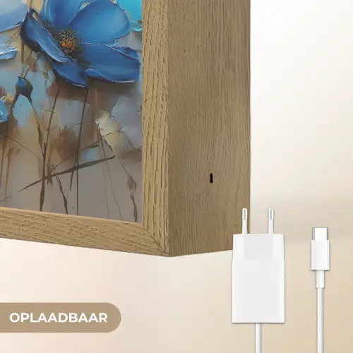 Bloemen - Schilderij - Blauw Light Box met batterij (Wandlamp) middel -USP_websiteoplaadbaarNL