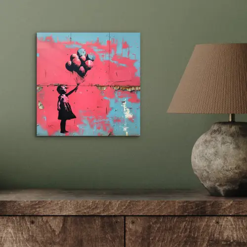 Graffiti - Meisje - Ballon - Banksy - Street art aluminium wit klein -sfeer2