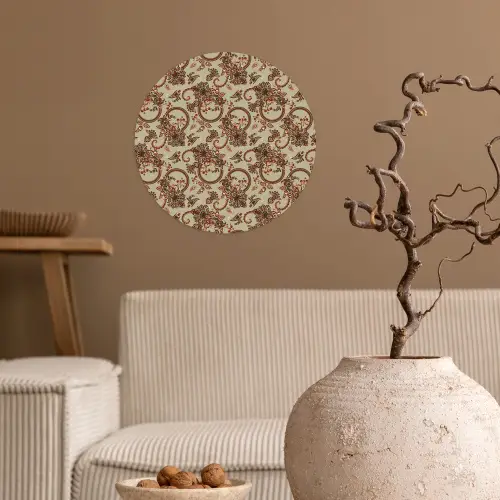 Warm - Bloemen - Groen - Rood Wandcirkel behangsticker klein 186 -sfeer1