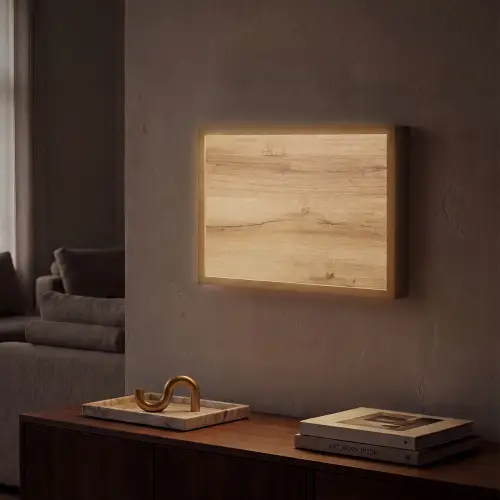 Houtlook - Bruin - Hout Light Box met batterij (Wandlamp) middel -sfeer1