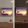 Paardenbloem - Bloemen - Zonsondergang - Horizon - Nacht Light Box met batterij (Wandlamp) middel -sfeer3