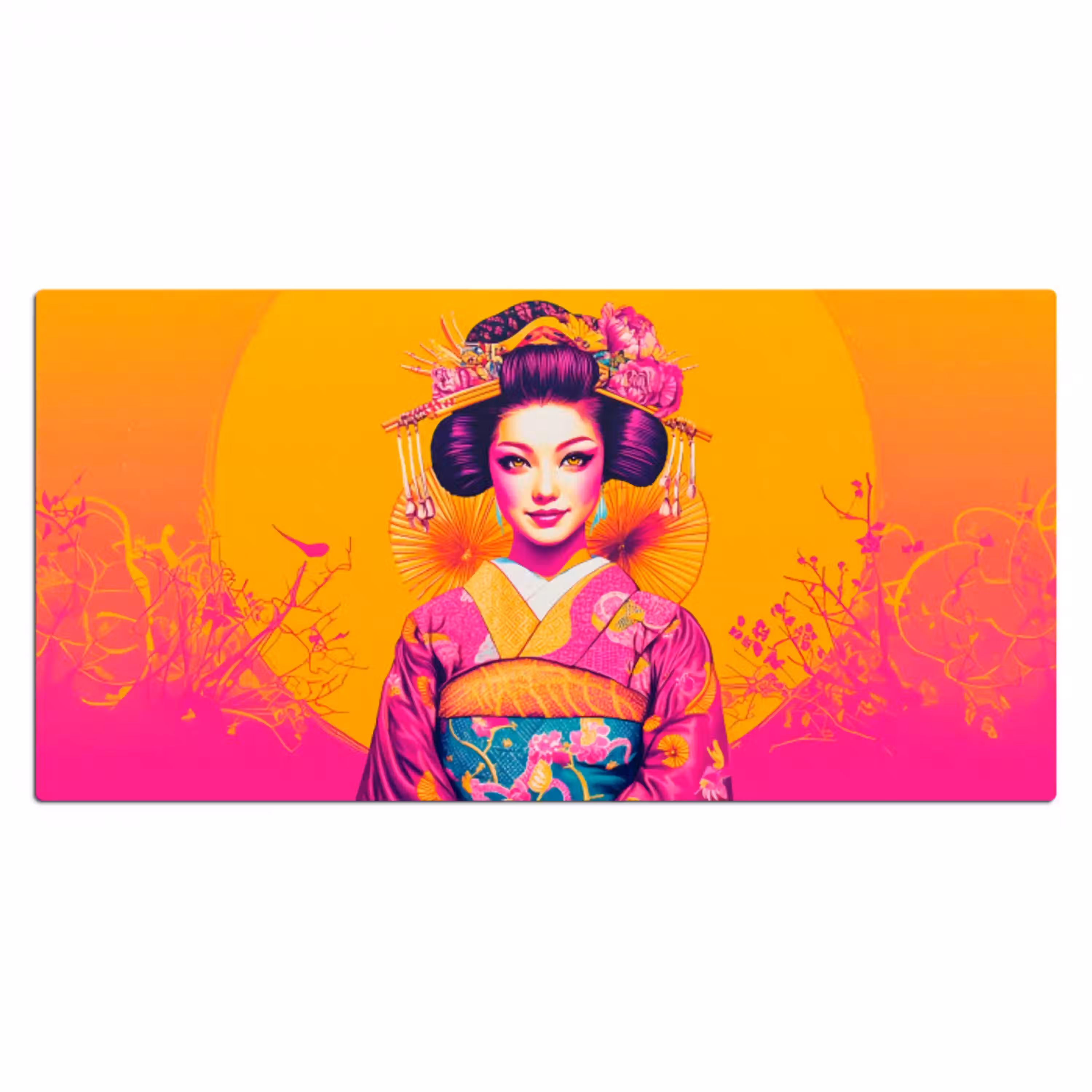 Bloemen - Vrouw - Kimono - Roze Muismat XXL klein -3d_leeg
