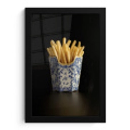Friet - Porselein - Delfts blauw - Eten fotolijst zwart zonder passe partout klein -3d