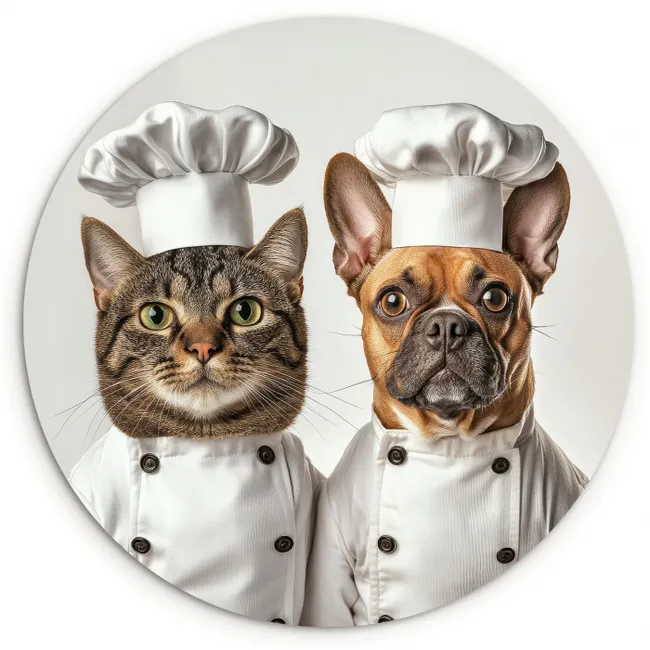Kat - Hond - Kokskleding KitchenYeah - Keuken - Wandcirkel Forex klein -3d