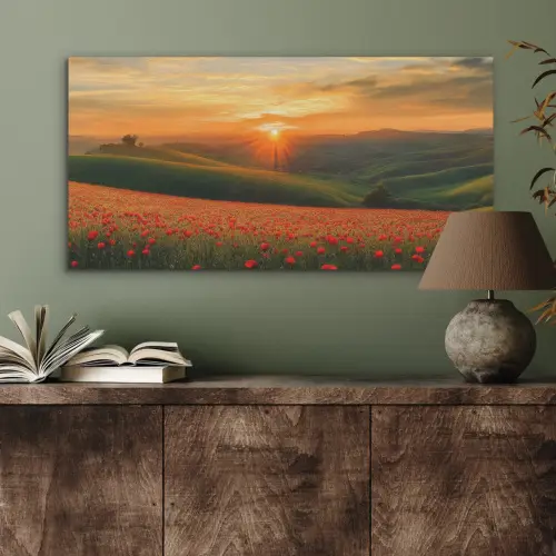 Klaprozen - Bloemen - Heuvels - Zonsondergang PET vilt middel -sfeer2