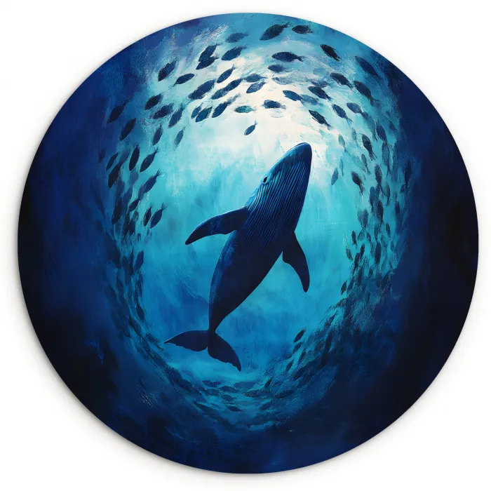 Walvis - Vissen - Donkerblauw Wandcirkel plexiglas klein -3d