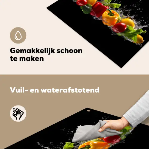 Paprika - Water - Groente - Zwart Inductie beschemer met haakjes middel -ky-schoon-nl