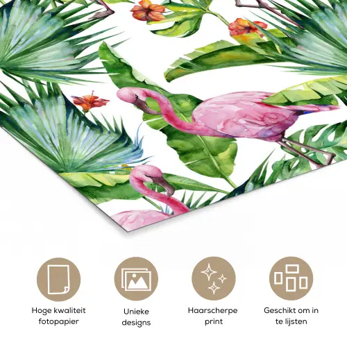 Inductie beschermer - Flamingo - Bladeren - Afdekplaat voor kookplaat - Tropisch poster papier klein -closeup_NL