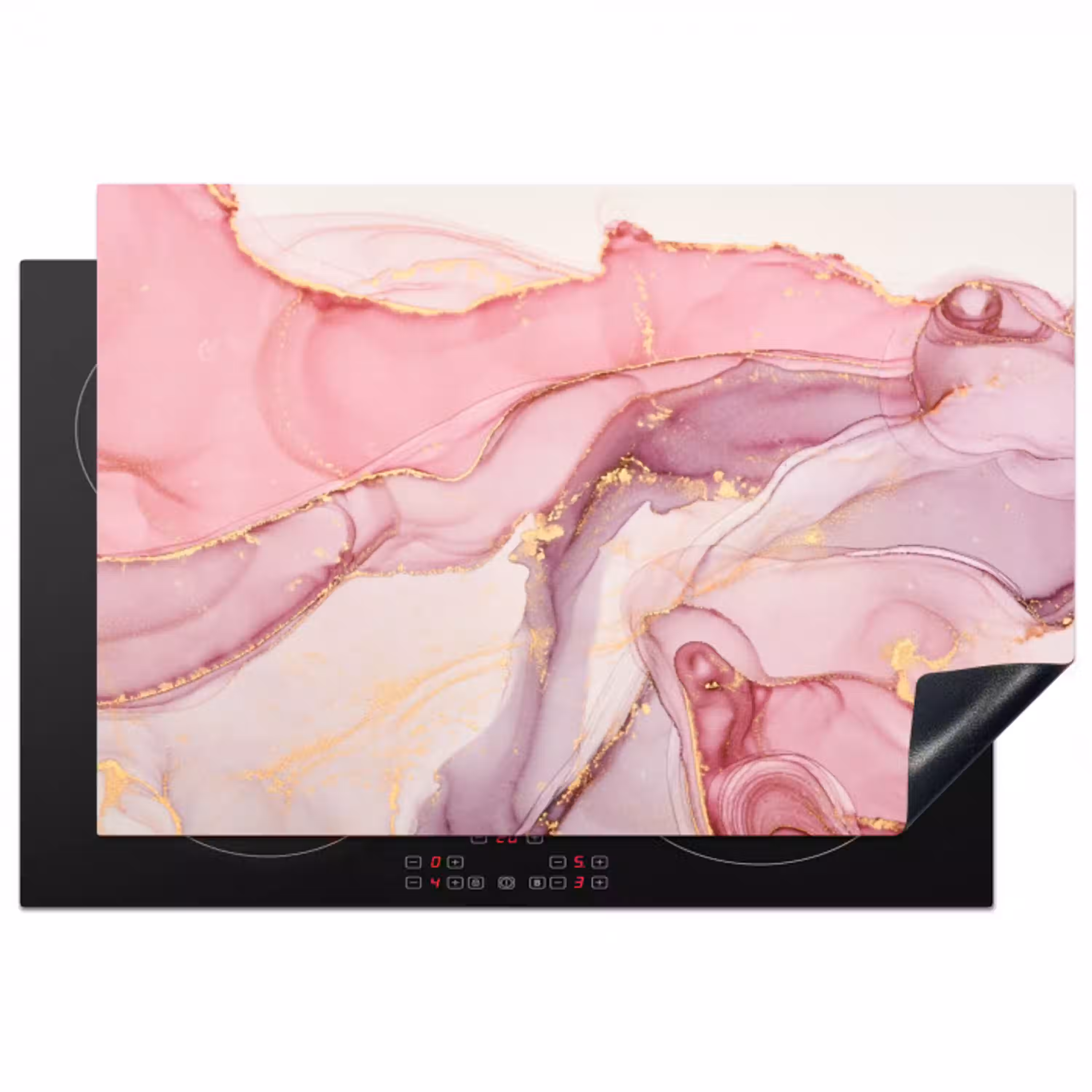 Goud - Marmer - Roze Inductie beschermer vinyl 3mm klein -3d