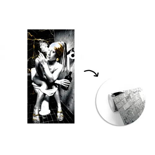 Marmerlook - Meisje met de parel - Sigaretten - Toilet - Goud - Kunst - Oude meesters fotobehang vinyl groot -3d