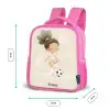 Meisje met een voetbal in beige kleuren Kinderrugzak - Roze middel -productfoto_formaten