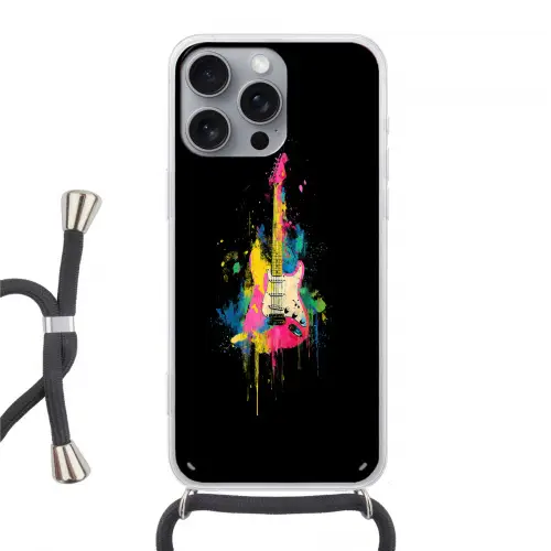Gitaar - Kleurrijk - Verf Hoesje iPhone 16 Pro Max met koord klein -3d