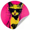 Kat - Art - Zonnebril - Roze Wandcirkel behangsticker klein -3d