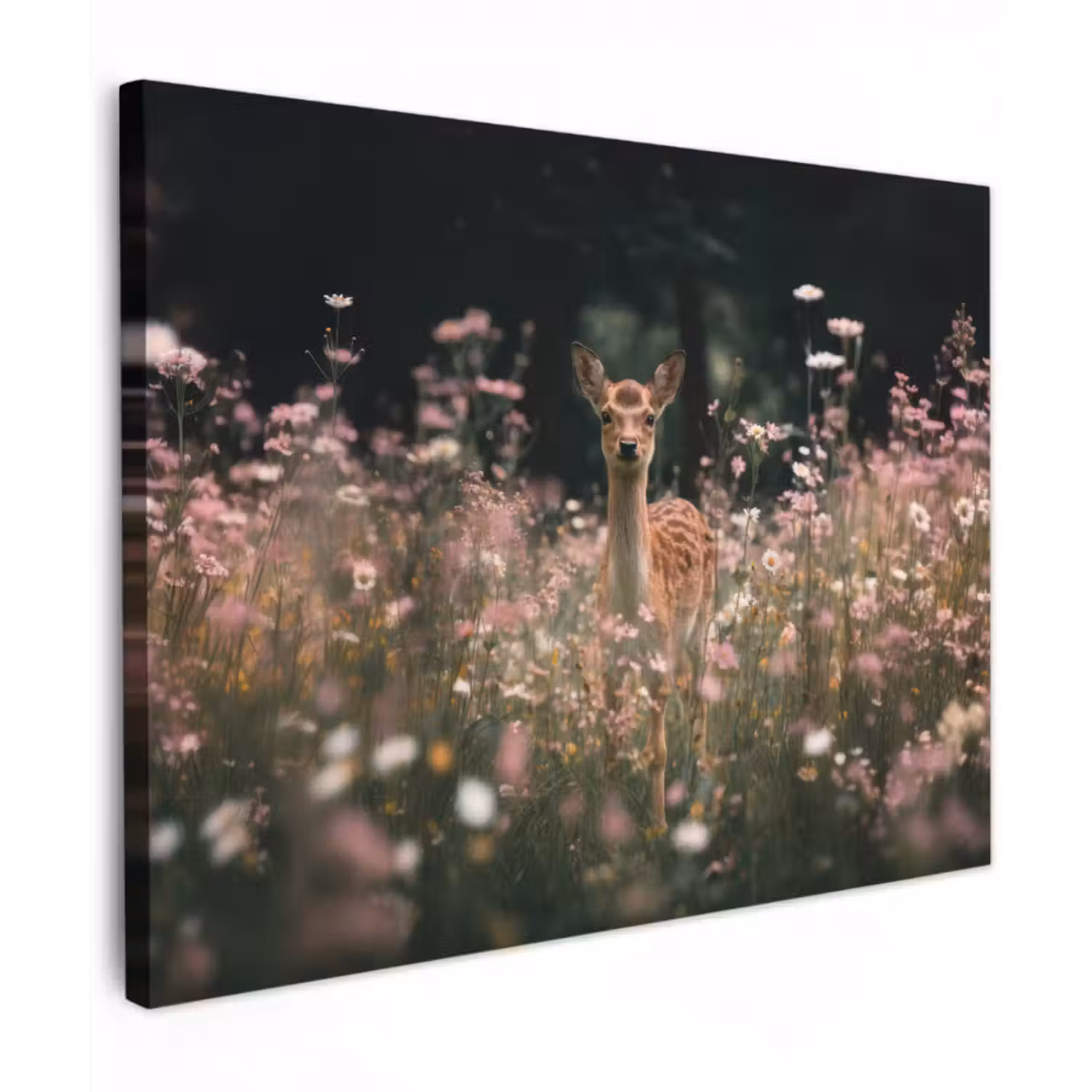 Leinwandbild - Hirsche - Wildblumen - Wald