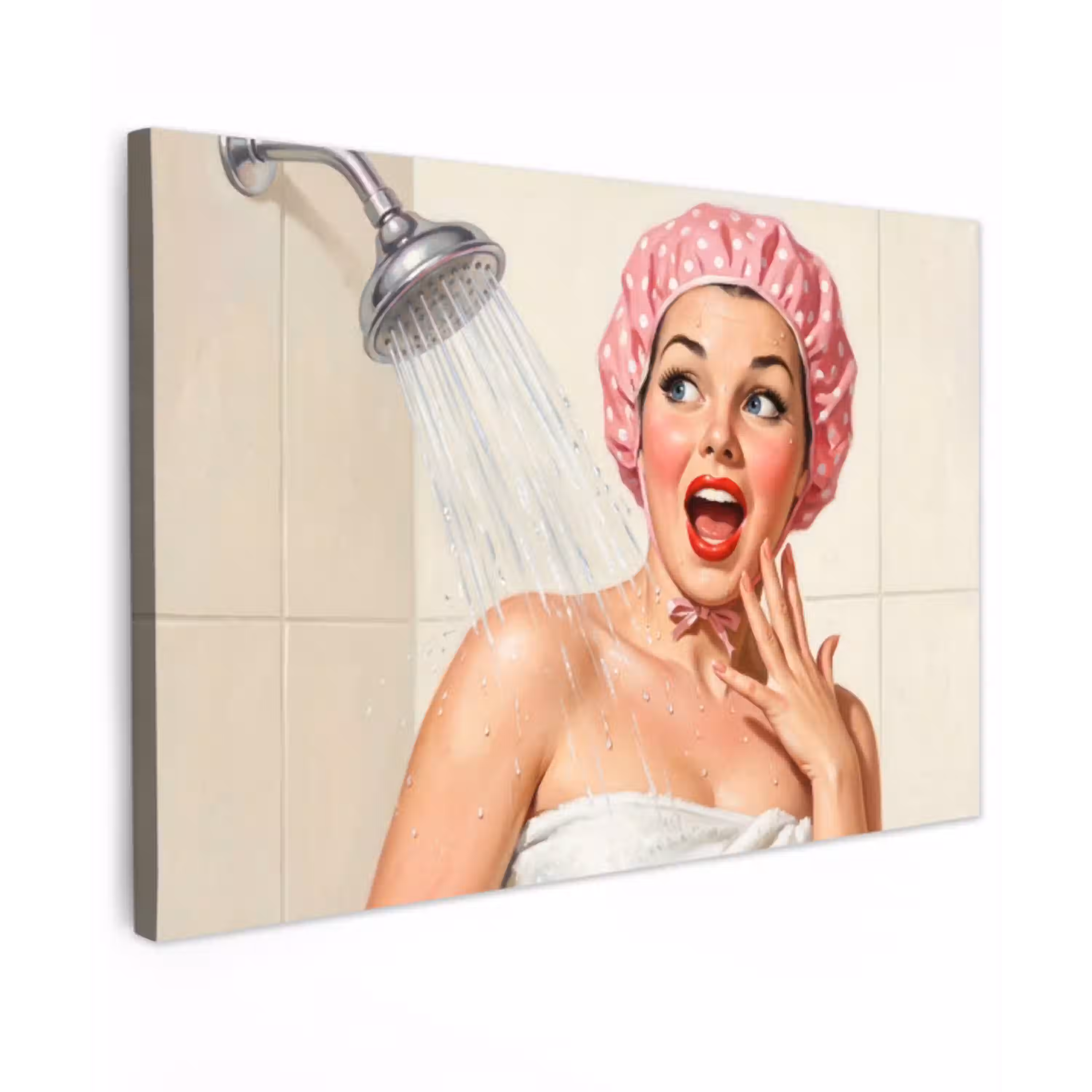 Vrouw - Douche - Roze Tuinposter op houten frame 2 cm dik klein -3d