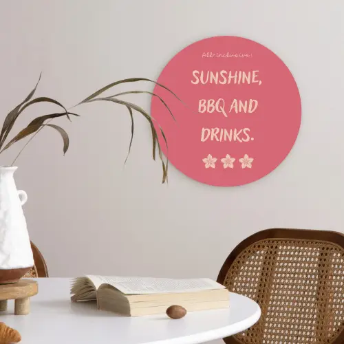 BBQ - Quote - Roze - Zomer Wandcirkel plexiglas klein -sfeer4
