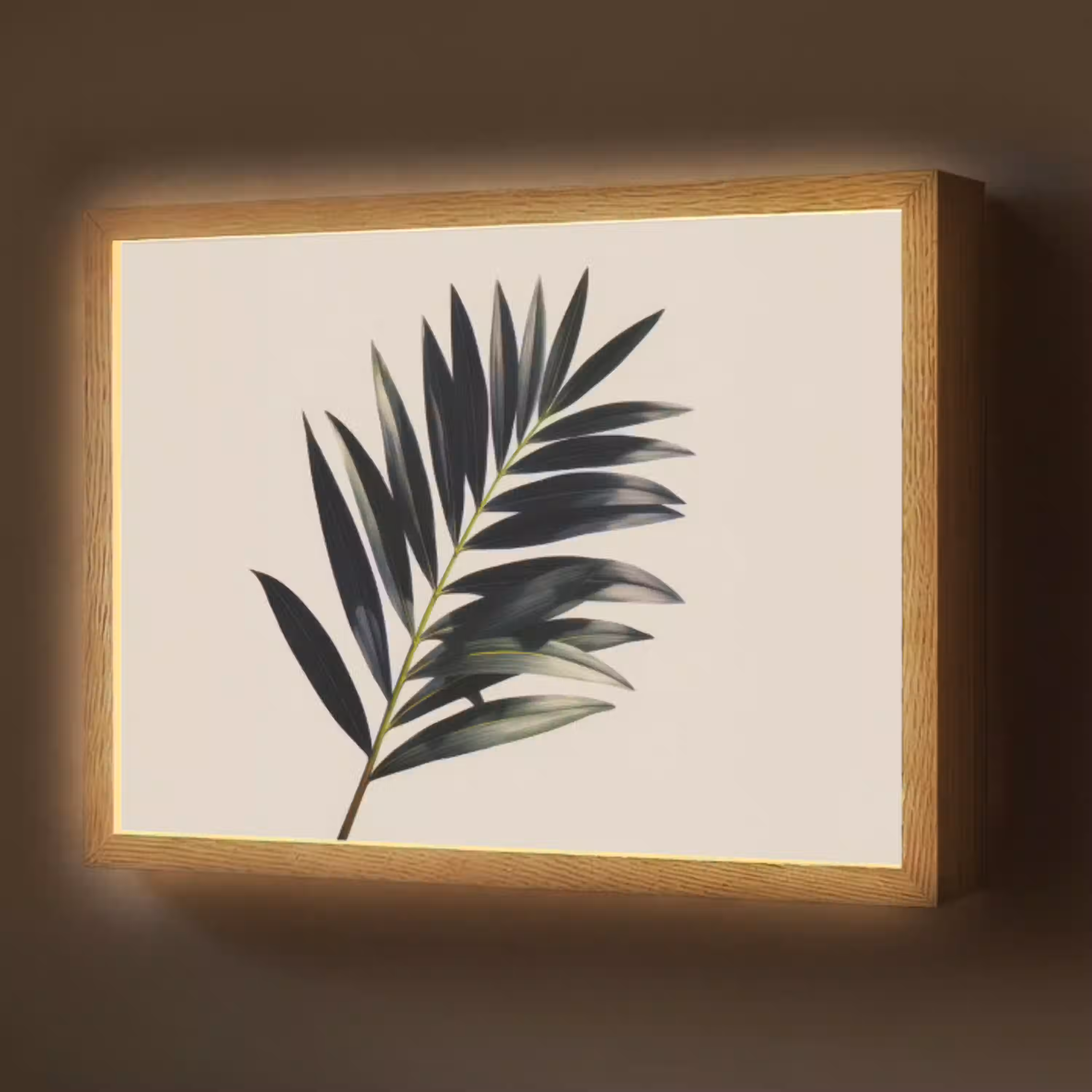 Palmblad - Subtiel - Groen - beige Light Box met batterij (Wandlamp) middel -z3d_website