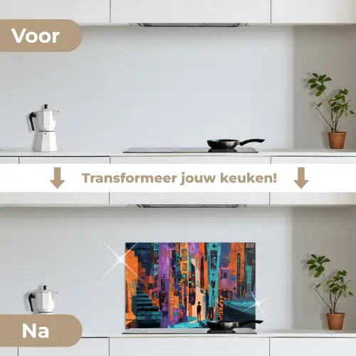 Abstract - Figuren - Kleurrijk keuken achterwand spatscherm klein -voor_na_NL