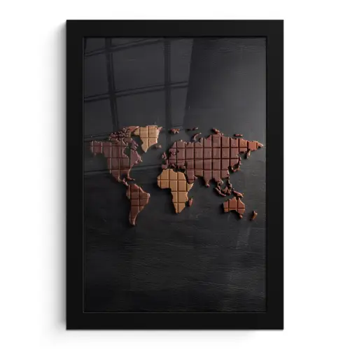 Wereldkaart - chocola - Smakelijke uitstraling fotolijst zwart zonder passe partout klein -3d