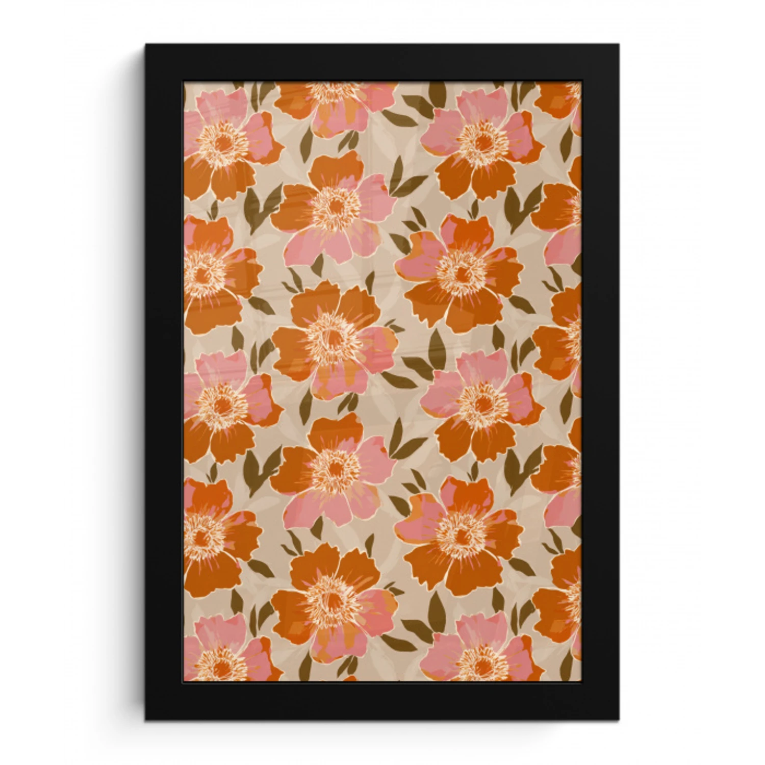 Bloemen - Motief - Retro fotolijst zwart zonder passe partout klein 224 -3d