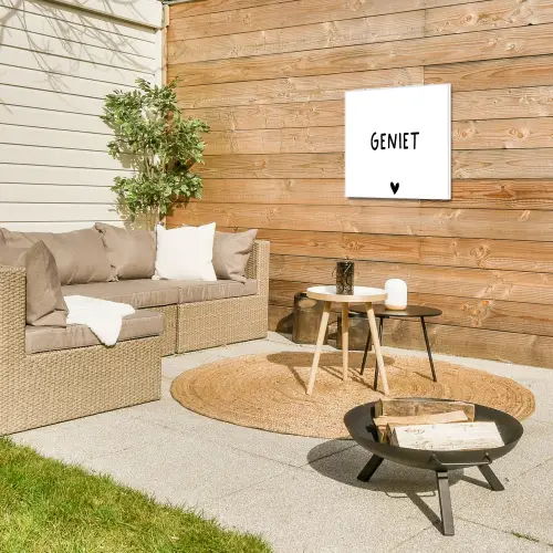 Spreuken - Geniet - Quotes Tuinposter op houten frame 2 cm dik klein -sfeer2