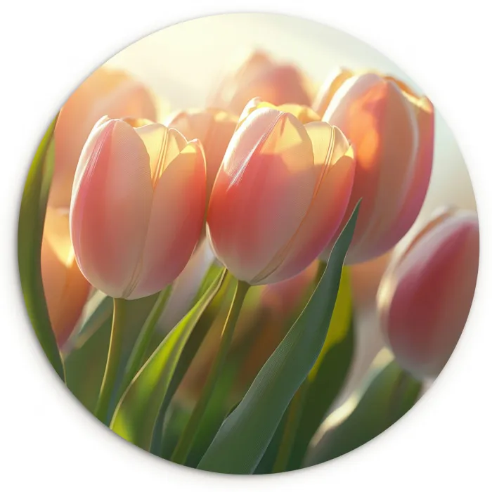 Tulpen - Roze - Zonnestralen Wandcirkel kunststof plaat 5mm dik klein -3d