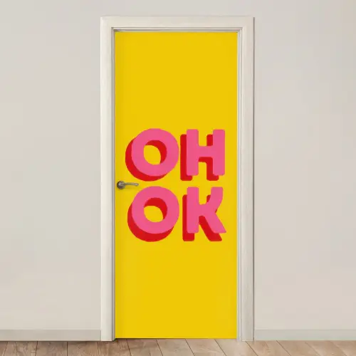 Oh ok - 3D - Geel - Roze deurposter klein -3d_beige